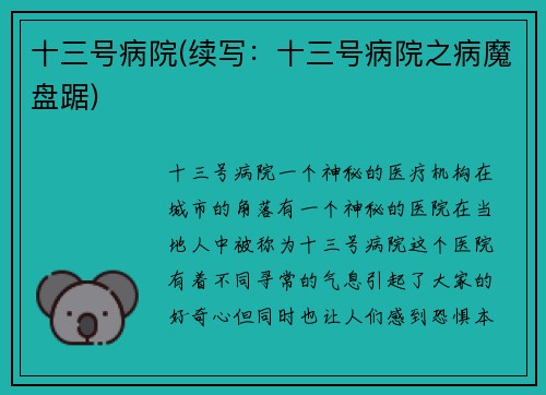 十三号病院(续写：十三号病院之病魔盘踞)